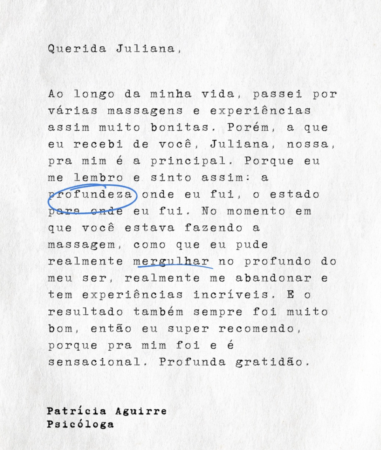 Depoimento de Patrícia Aguirre sobre a massagem recebida de Juliana Liao